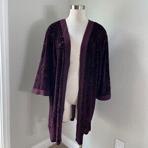 NEW Catherines Womens Plus 3X Burgundy Kimono Jacket Velvet Burnout Cardigan
